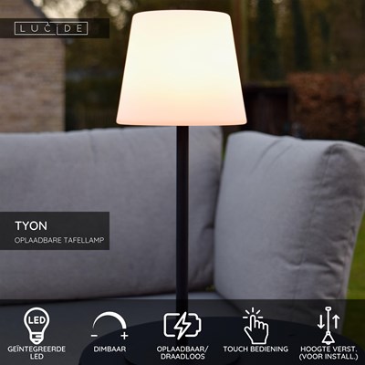 Lucide TYON - Oplaadbare Tafellamp Binnen/Buiten - Accu/Batterij - LED Dimb. - 1x2W 2700K - IP65 - Zwart
